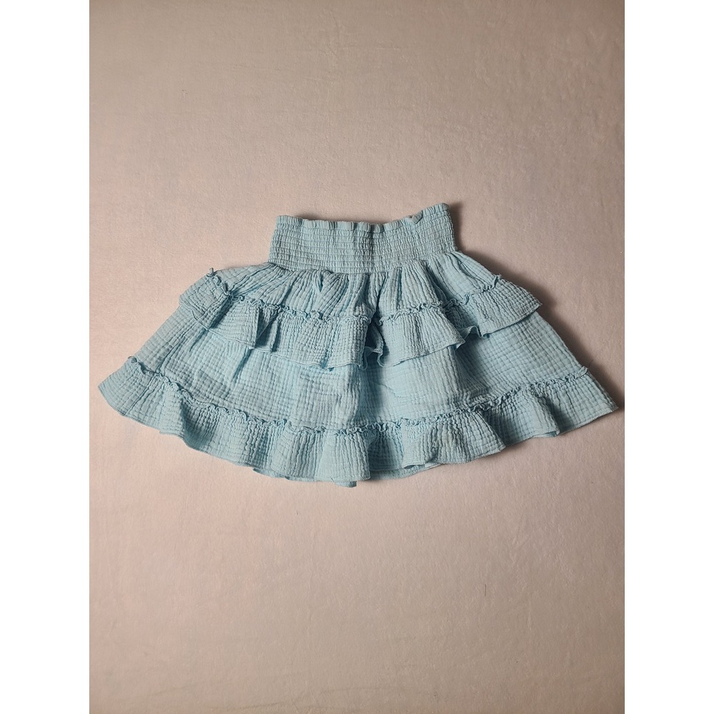 Ocean Drive Mini Skirt Wm M Light Blue Smocked Gauze Ruffle Tiered Beach Summer